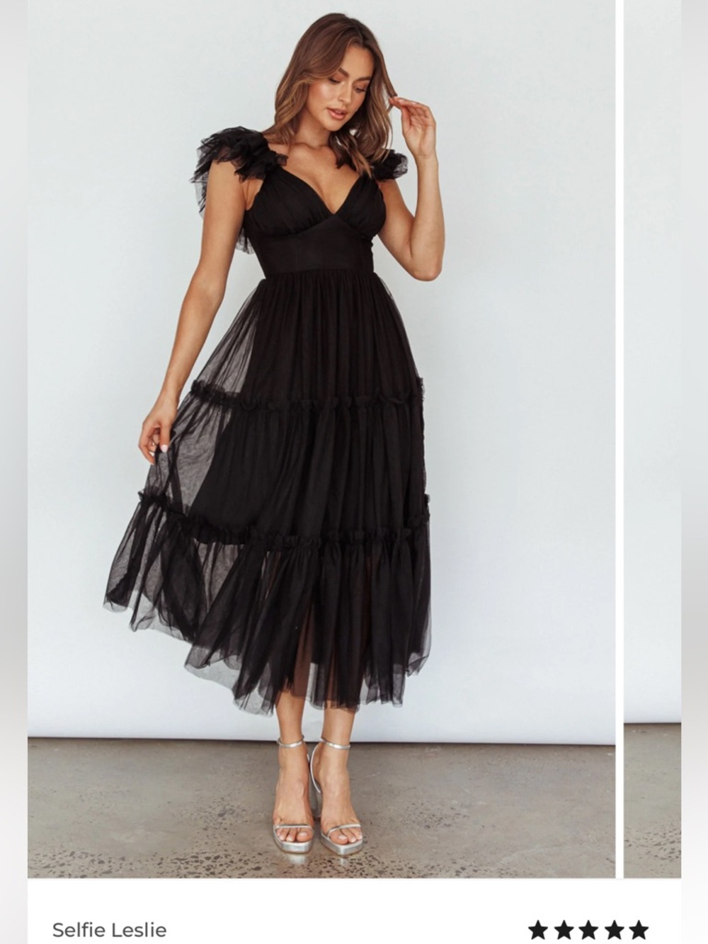 Selfie Leslie Amal Black Ruffle Sleeve Tiered Midi Dress - Size S